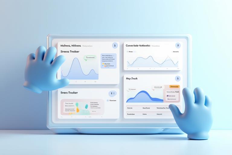 Interfaz de usuario de un dashboard con gráficos de seguimiento de estrés y una calculadora de nivel de estrés