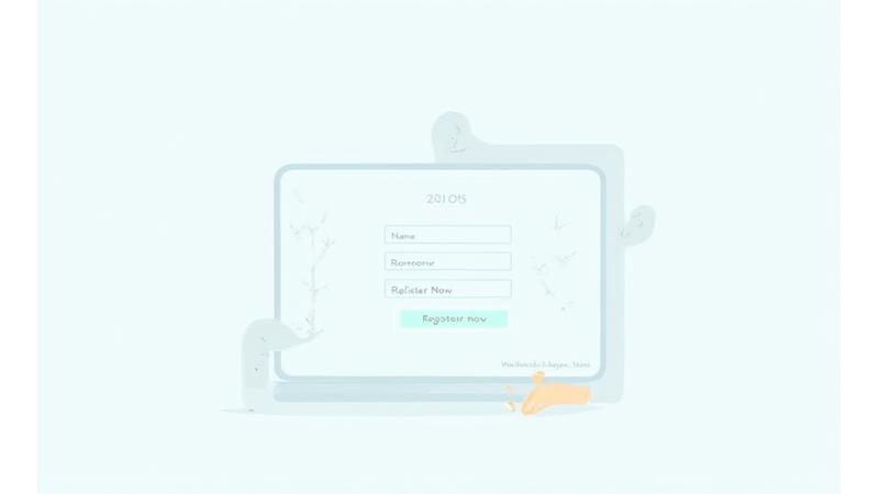 Ilustración del proceso de registro simplificado, con formularios y un mensaje de bienvenida en una pantalla