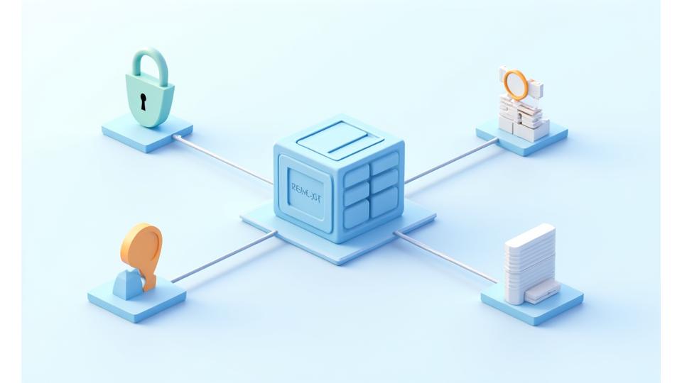 Infografía de seguridad de datos con iconos de candados, cifrado y servidores en la nube.
