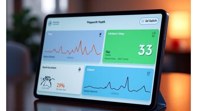 Dashboard interactivo mostrando métricas de salud como pasos, ritmo cardíaco y sueño en tiempo real.